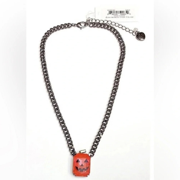 BETSEY JOHNSON Jack-o-Lantern Hematite & Crystal Pumpkin Necklace Halloween NWT - Picture 1 of 7